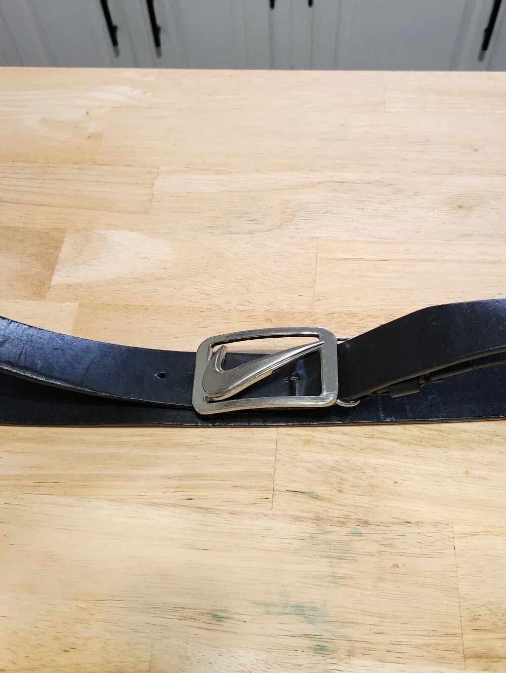Vintage Nike Golf Silver Swoosh Buckle Black Belt Mens 34 Faux Leather 11034